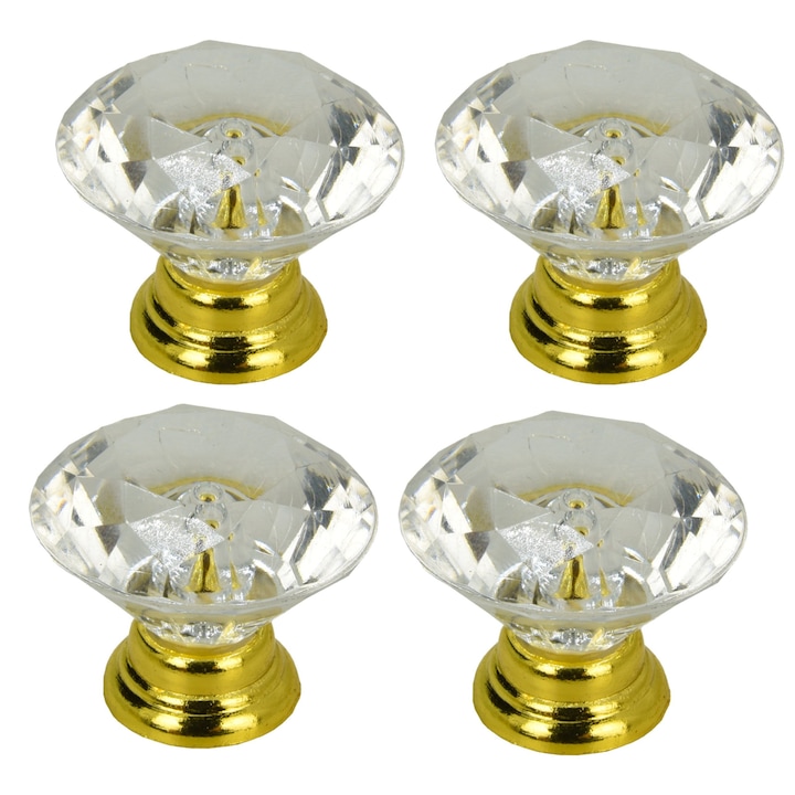 4 x Manere rotunde pentru mobila, aurii diamantate