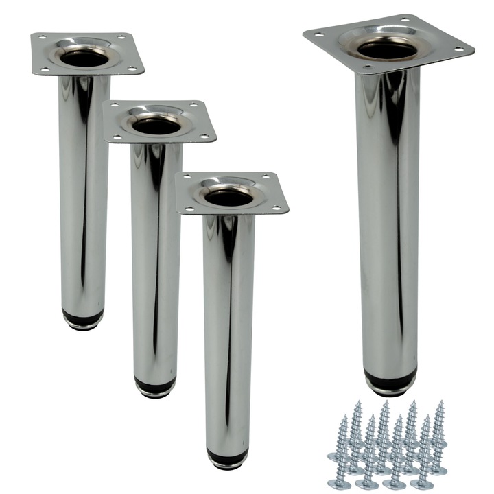 4 x Picior de mobila drept, argintiu, inaltime reglabila 20 cm