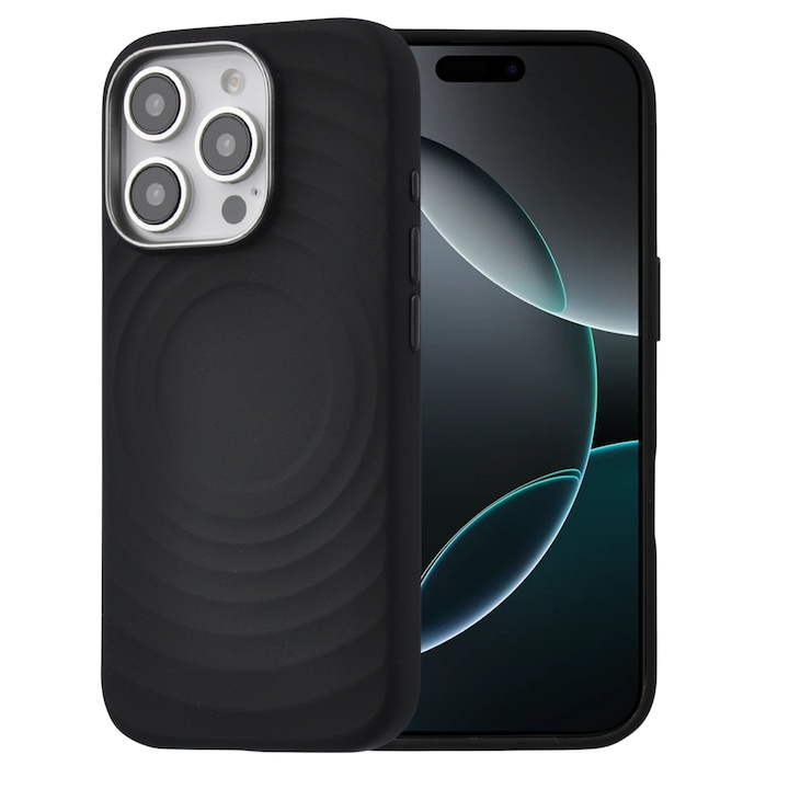 Husa de protectie, pentru Apple iPhone 16 Pro, incarcare MagSafe, protectie si aspect premium, model Wave Liquid Silicone, negru