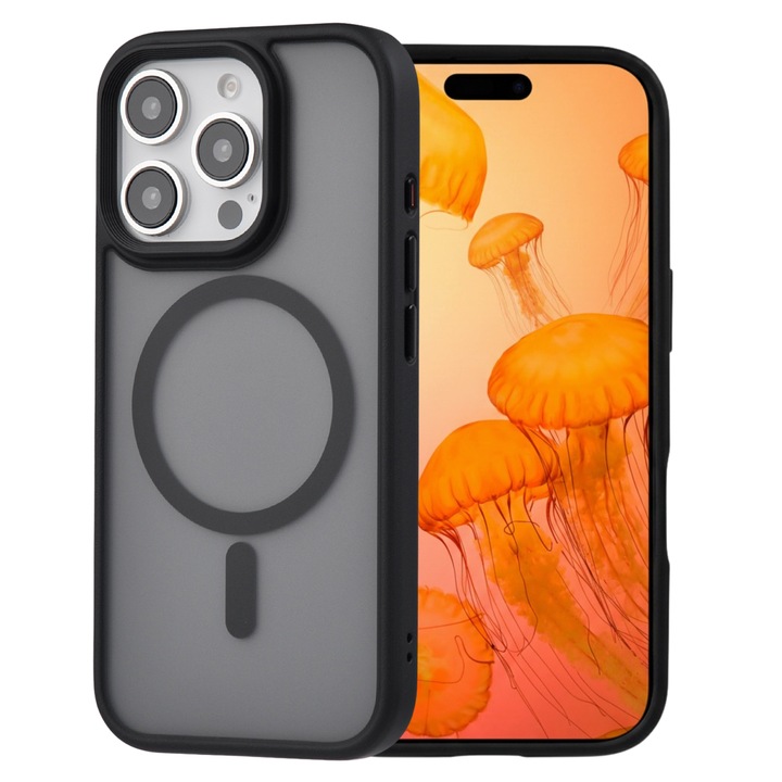 Husa de protectie, pentru Apple iPhone 16 Pro, incarcare MagSafe, protectie si aspect premium, model Black Wings, negru