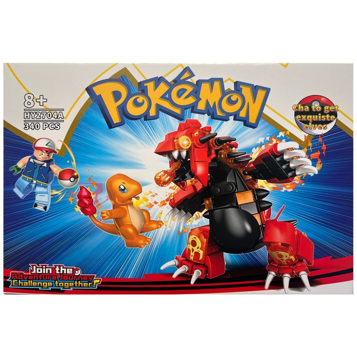 Pokémon építőkészlet - Ash és Charmander vs. Primal Groudon, 340 darabos