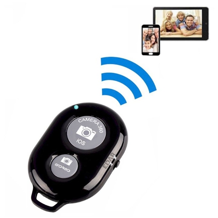 Telecomanda Bluetooth EDAR Pentru Camera Telefon, Selfie, Pentru iOS, Android, Portabila, Compacta Si Usoara, Negru
