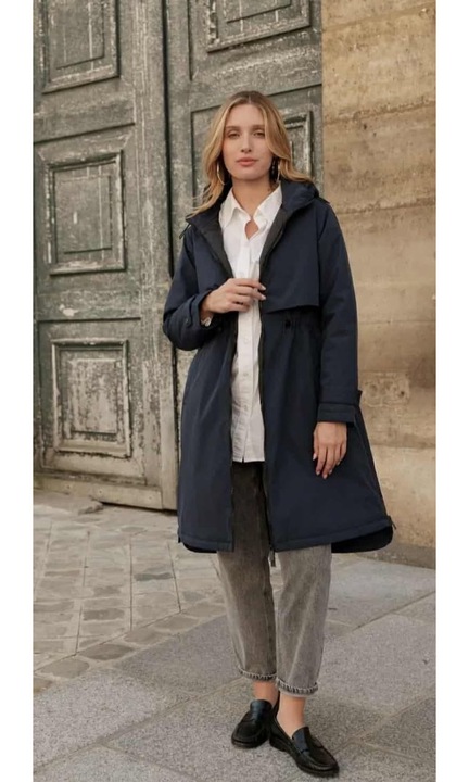 Geaca dama lunga bleumarin casual-eleganta 964, Albastru inchis