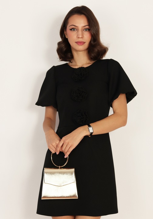 Rochie evazata cu trandafiri decorativi Negru 945, Negru