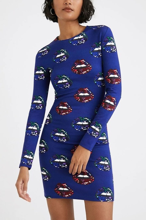 Rochie cambrata din viscoza cu imprimeu grafic Liliana, Multicolor, L