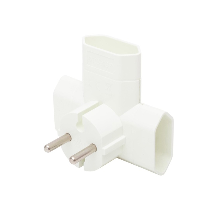 HOME TPF3E Т разклонител, 3-ен EURO контакт, 250V~, макс. 1850 W, 3x2, 5A, бял