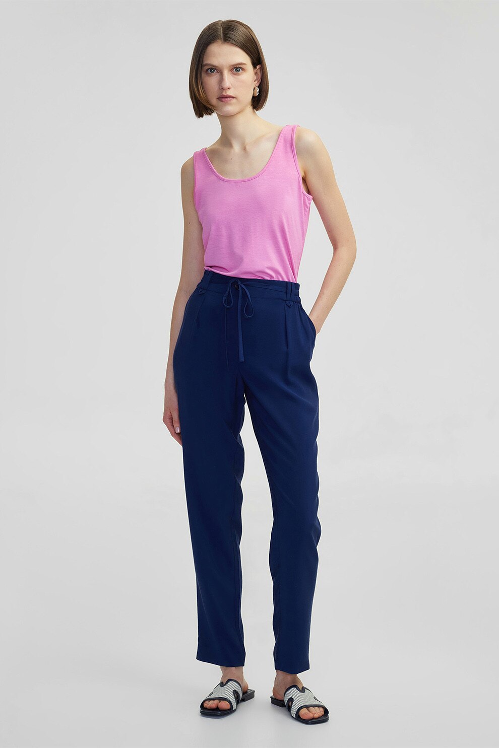 Ipekyol, Pantaloni relaxed-fit cu talie ajustabila, Bleumarin, 38