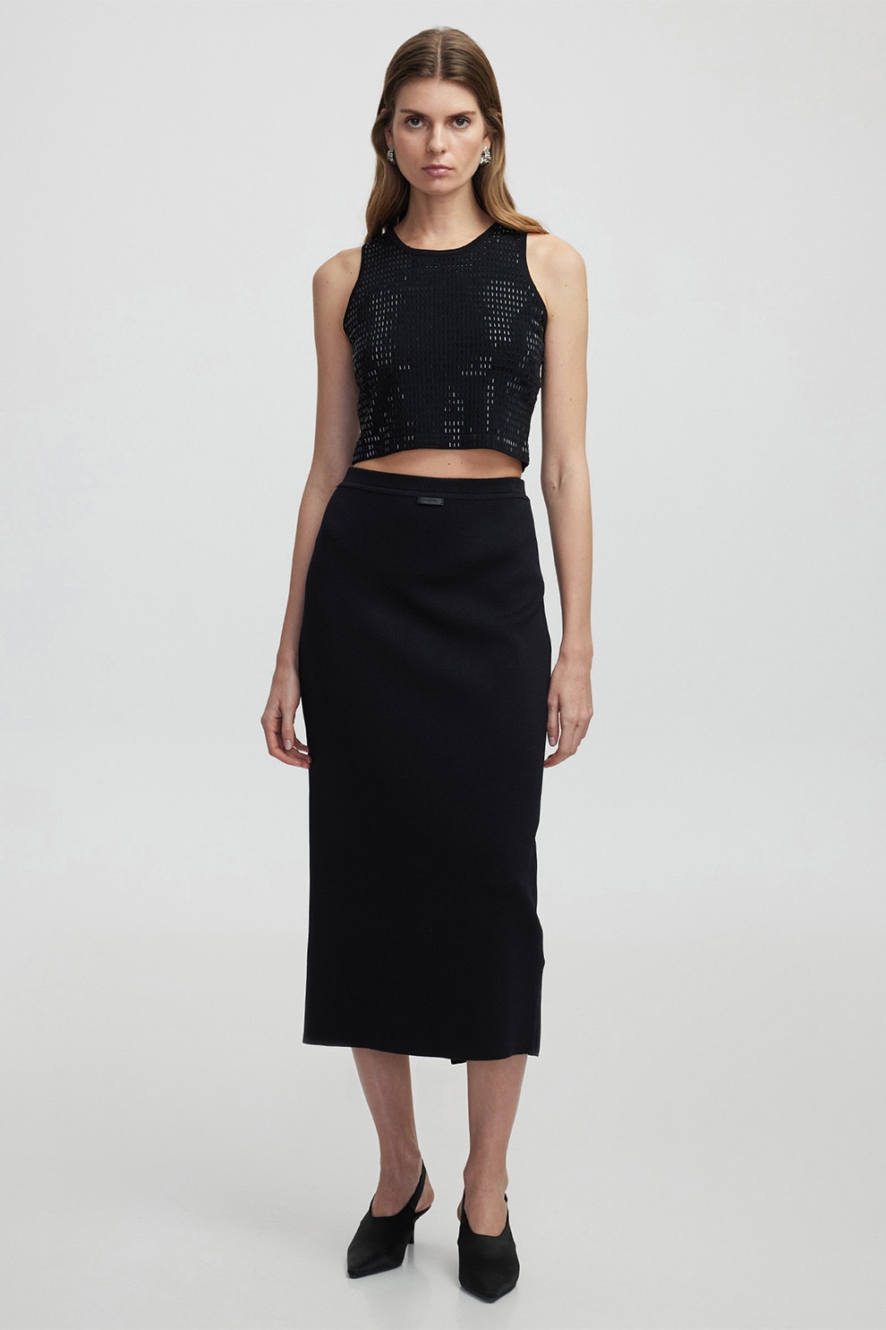 Ipekyol, Fusta midi cu talie elastica, Negru, 38
