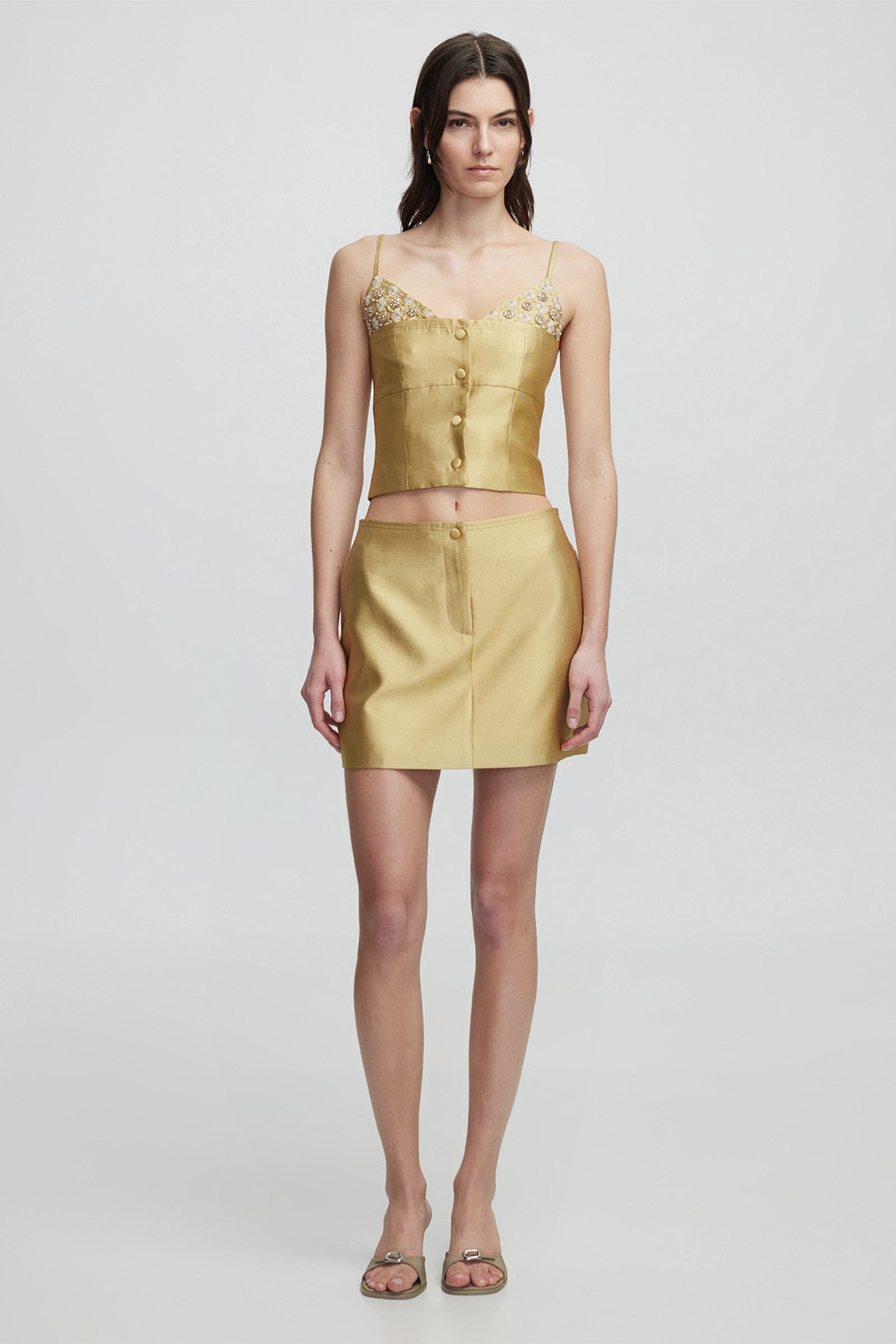 Ipekyol, Fusta mini cu model uni, Galben sofran, 40