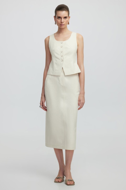 Ipekyol, Vesta din bumbac cu decolteu rotund, Crem, 40