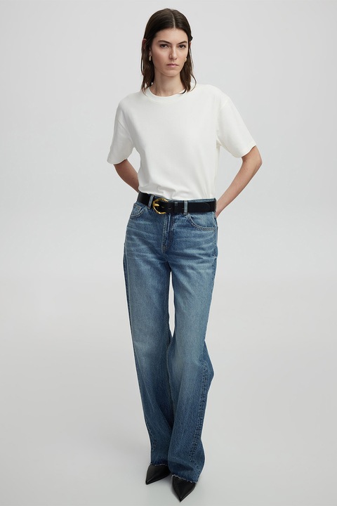 Ipekyol, Blugi cu aspect decolorat si talie inalta, Albastru