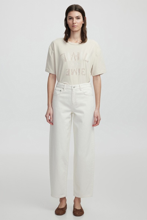 Ipekyol, Blugi crop cu talie inalta, Crem