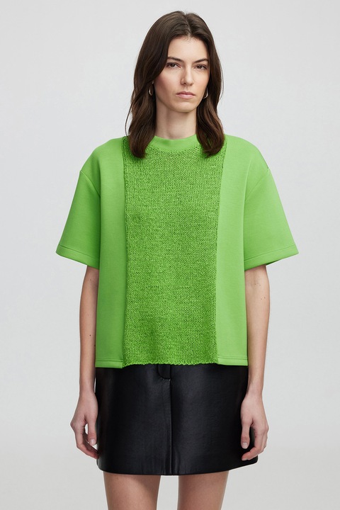 Ipekyol, Tricou lejer cu segmente cu aspect tricotat, Verde electric