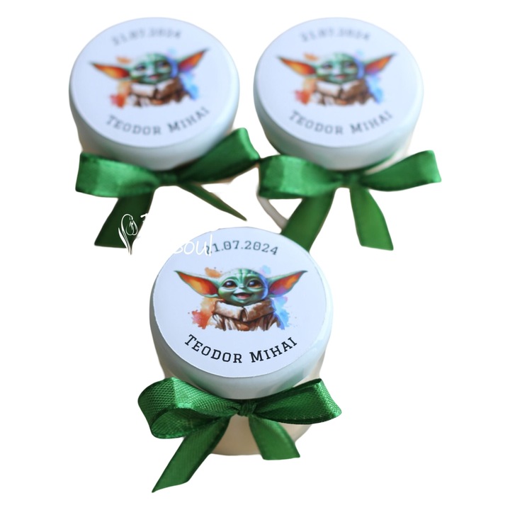 Marturii pentru nunta / botez, lumanare din ceara de soia 40 g, Bebe Yoda, set 10 bucati