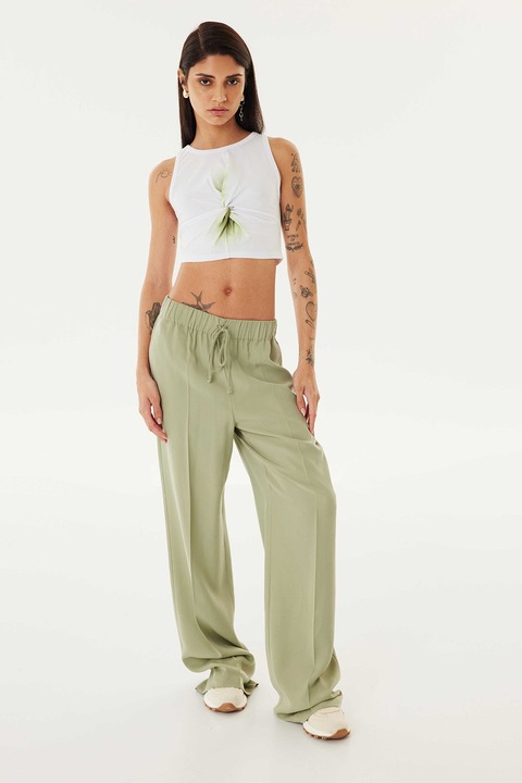 TWIST, Top crop de bumbac, Alb/Kaki