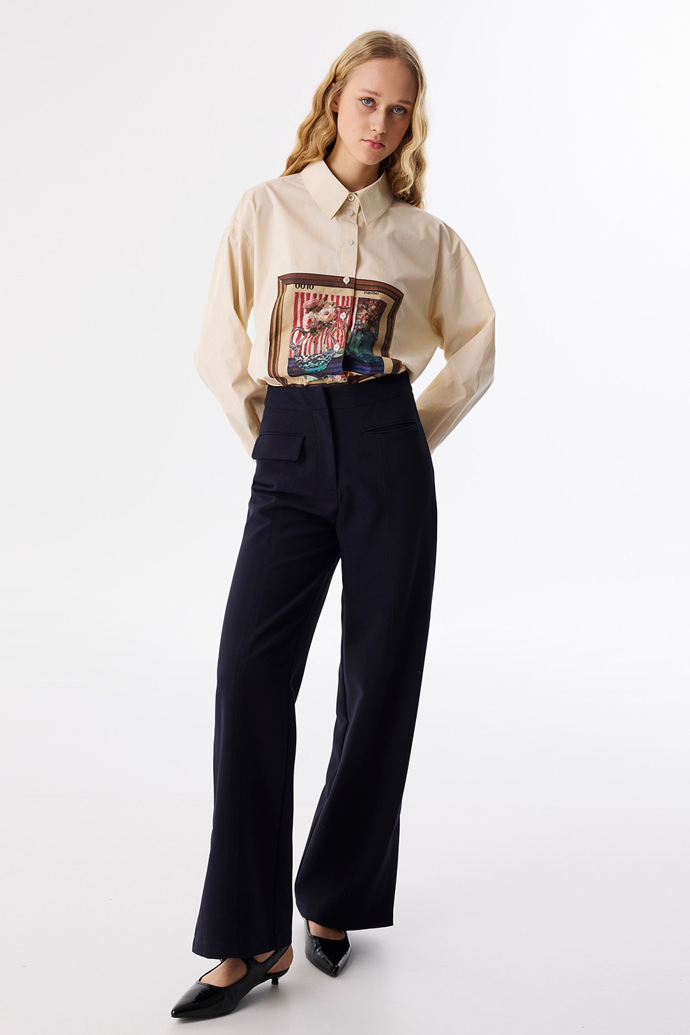 TWIST, Pantaloni cu croiala ampla si talie inalta, Albastru ultramarin, 36