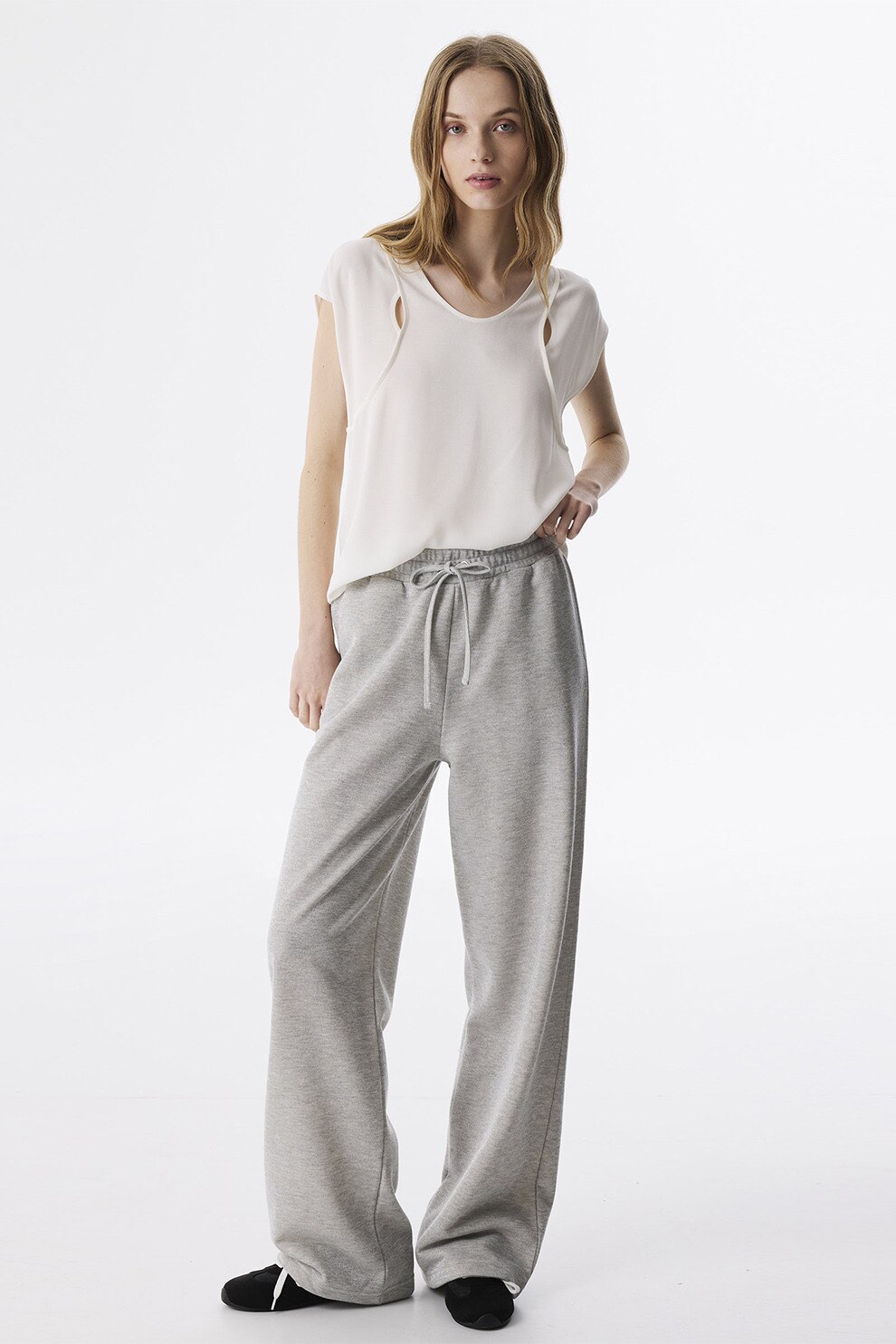 Twist, Pantaloni relaxed fit de trening cu snur, Gri deschis, 38