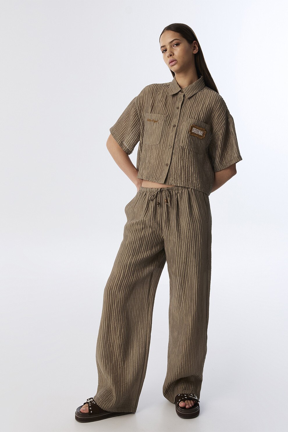 Twist, Pantaloni din amestec de lyocell cu croiala ampla, Maro taupe deschis, 36