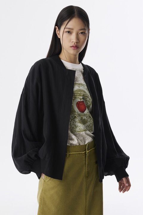 Twist, Jacheta supradimensionata din amestec de lyocell cu guler baseball, Negru