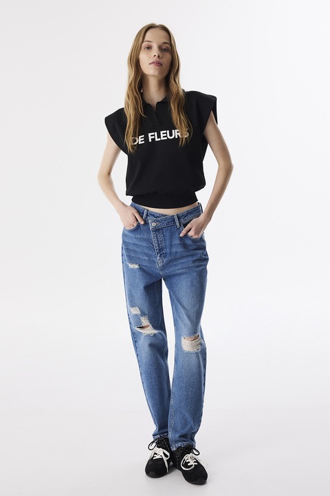 Twist, Blugi de bumbac cu talie medie, Albastru prafuit