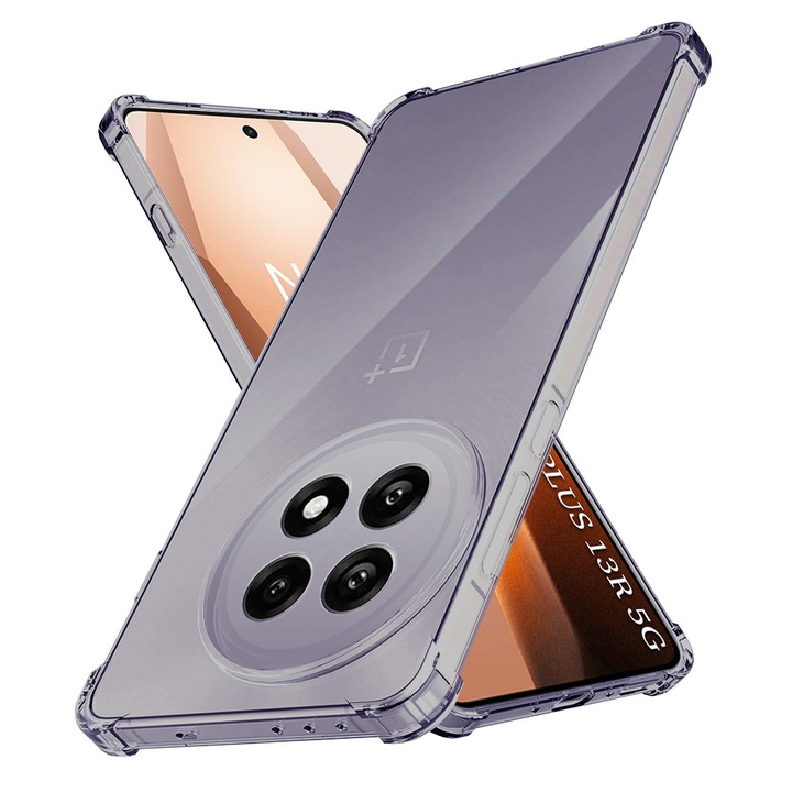 Husa Clear Anti-Soc pentru OnePlus 13R, Protectie Colturi AirBag, Rezisntenta Socuri si Zgarieturi, Design Slim, Anti-Ingalbenire, Fumuriu