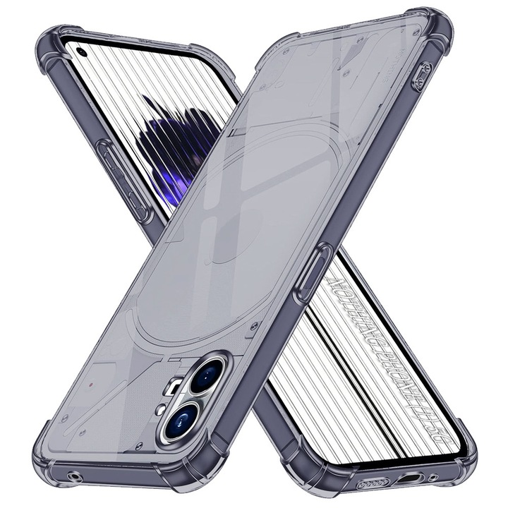 Husa Clear Anti-Soc pentru Nothing Phone (1), Protectie Colturi AirBag, Rezisntenta Socuri si Zgarieturi, Design Slim, Anti-Ingalbenire, Fumuriu