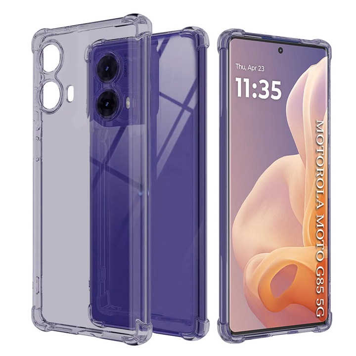 Husa antisoc pentru Motorola Moto G85, Accesorio Shockproof Silicone, Fumuriu