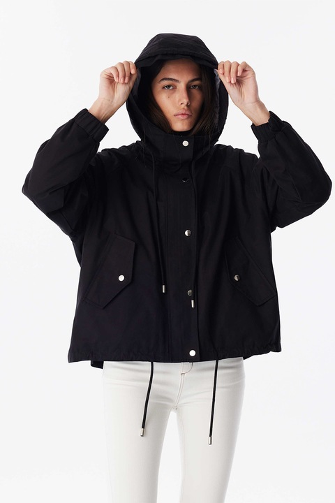 Twist, Jacheta scurta parka cu gluga, Negru, 34