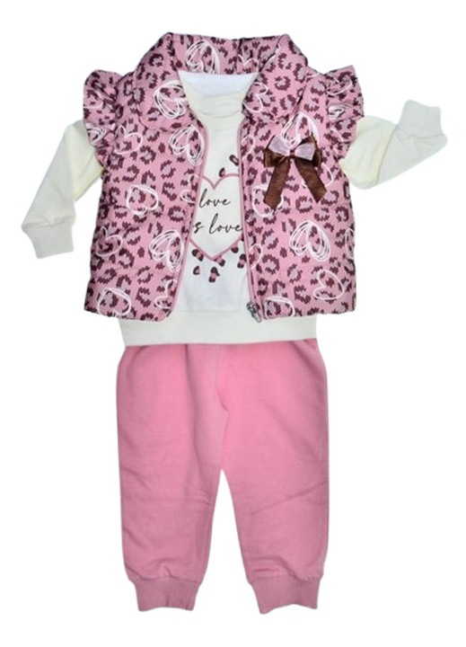 Compleu 3 piese pantaloni, bluza si vesta, pentru fete, Mini Junior CMP2084R, Roz 122412