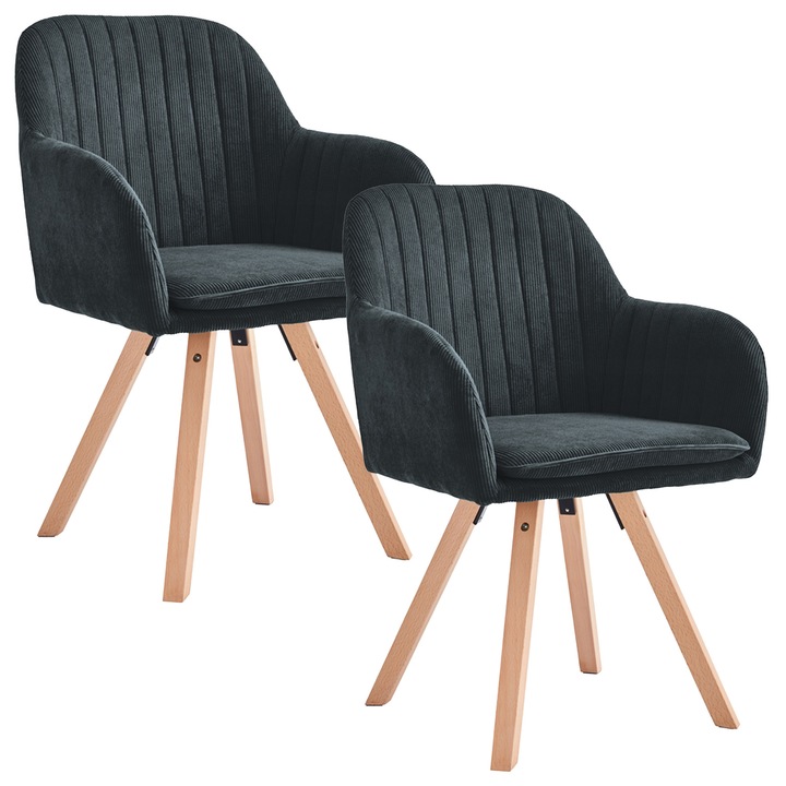 Комплект от 2 зелени тапицирани стола от кадифе с подвижна възглавница и дървени крака - модел Уилям - скандинавски стил за хол, трапезария или офис