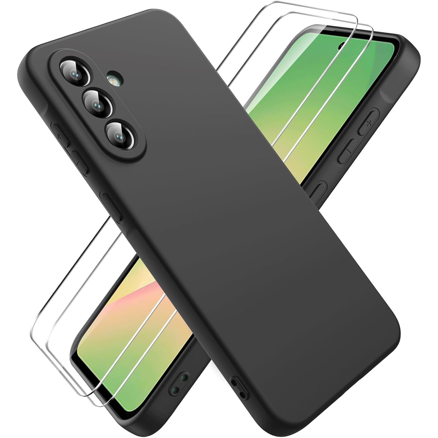 Pachet 2 in 1 – 2 Folii Sticla Margine Neagra + Husa Soft Touch Negru, Compatibil cu Samsung Galaxy A36