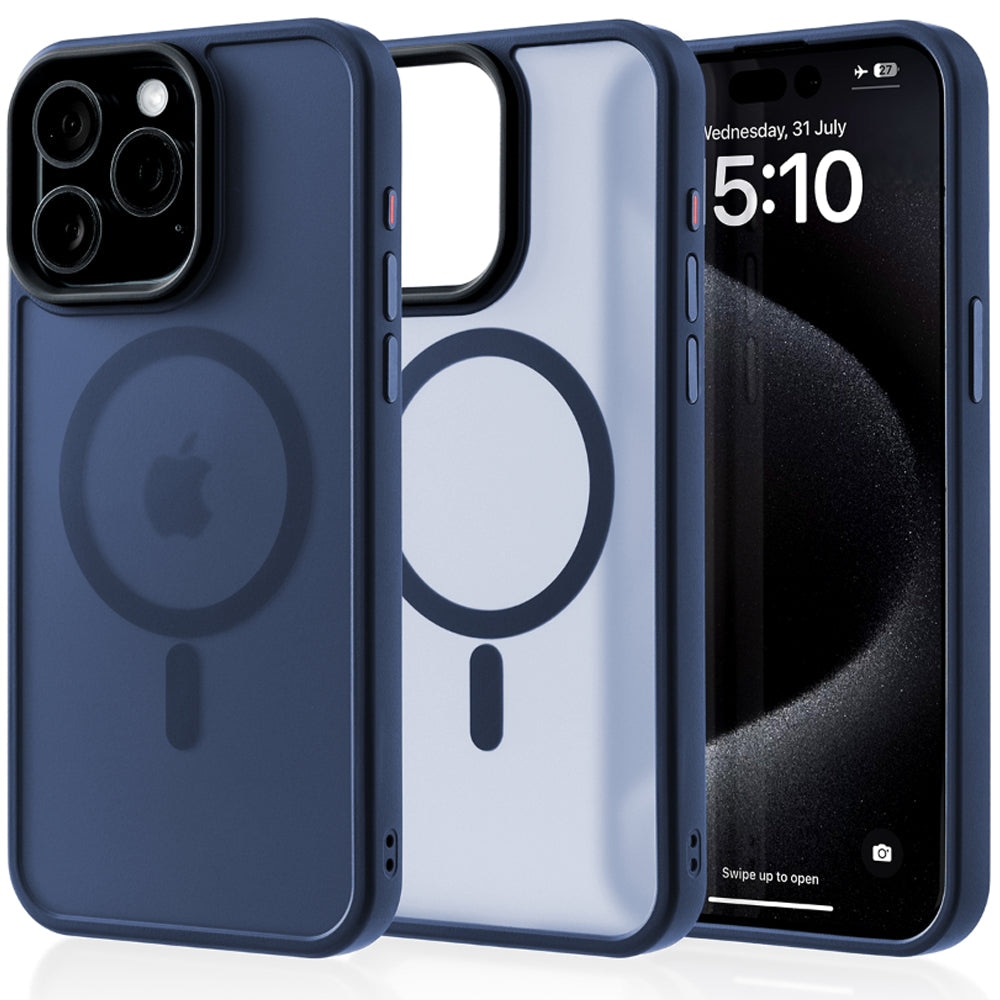 Husa compatibila cu Incarcare Magsafe pentru Apple iPhone 15 Pro Max, CASEY STUDIOS™, de Protectie, Slim, pentru Incarcare Wireless, Margini Ridicate pentru Protectia Ecranului si a Camerelor, Anti socuri, Albastru inchis