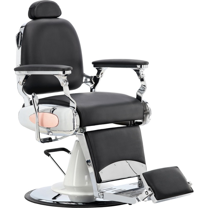 Scaun de frizerie Barber King Marcos, hidraulic, piele ecologică, negru, 52x52cm