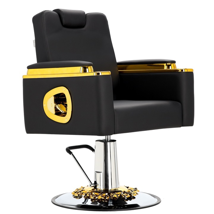 Scaun de frizerie Calissimo FB-1-9237, hidraulic, negru, piele ecologică, dimensiuni 50x50cm