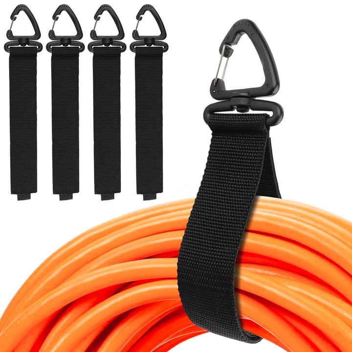 Комплект от 4 органайзера за кабели, Axroad Mall, Комплект ленти за закрепване с велкро, С кука и примка, За многократна употреба, Устойчиви на корозия, Лесни за употреба, За фиксиране, свързване и организиране, Найлон, 38х200 мм, Черен