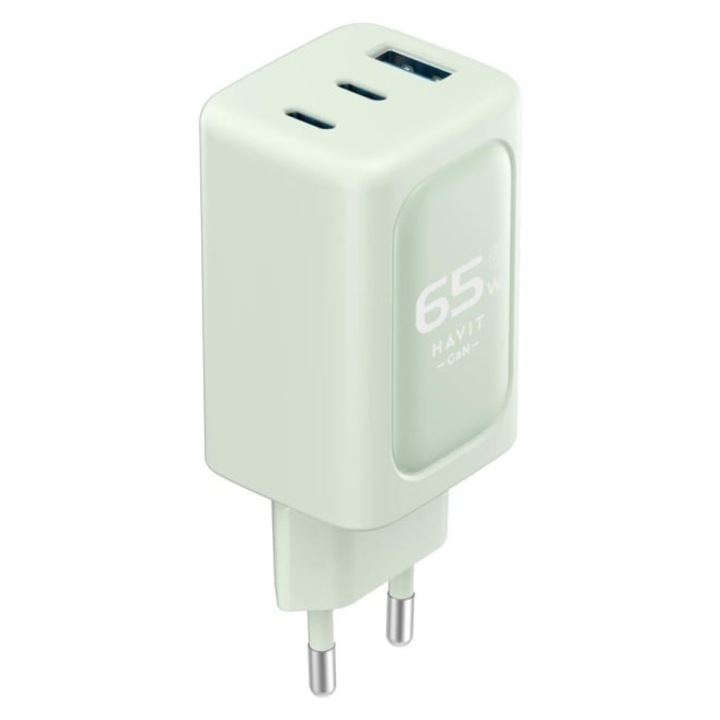 HAVIT UC260 EU fali töltő, 1 USB-A, 2 USB-C, 65W, Zöld