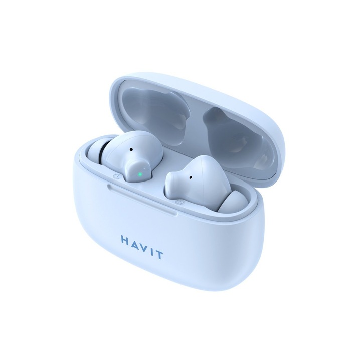 Casti HAVIT TW967, Bluetooth 5.1, TWS, In-Ear, Control tactil, Albastru deschis