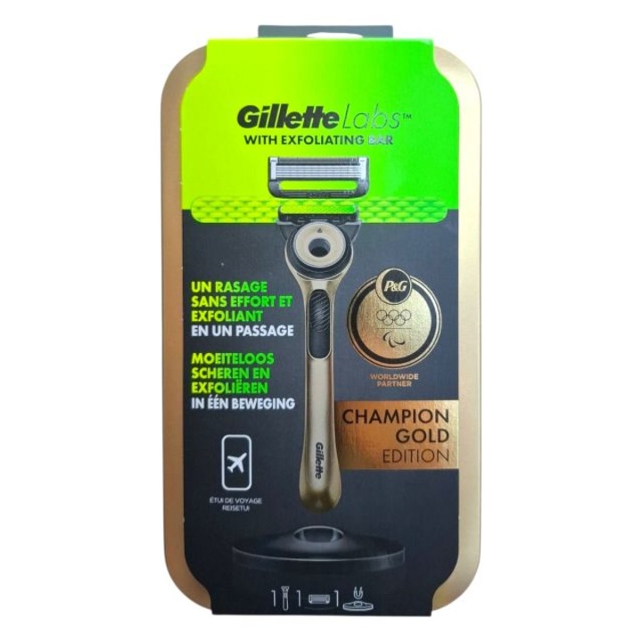 Aparat de ras GilletteLabs cu bara exfolianta Champion Gold Edition