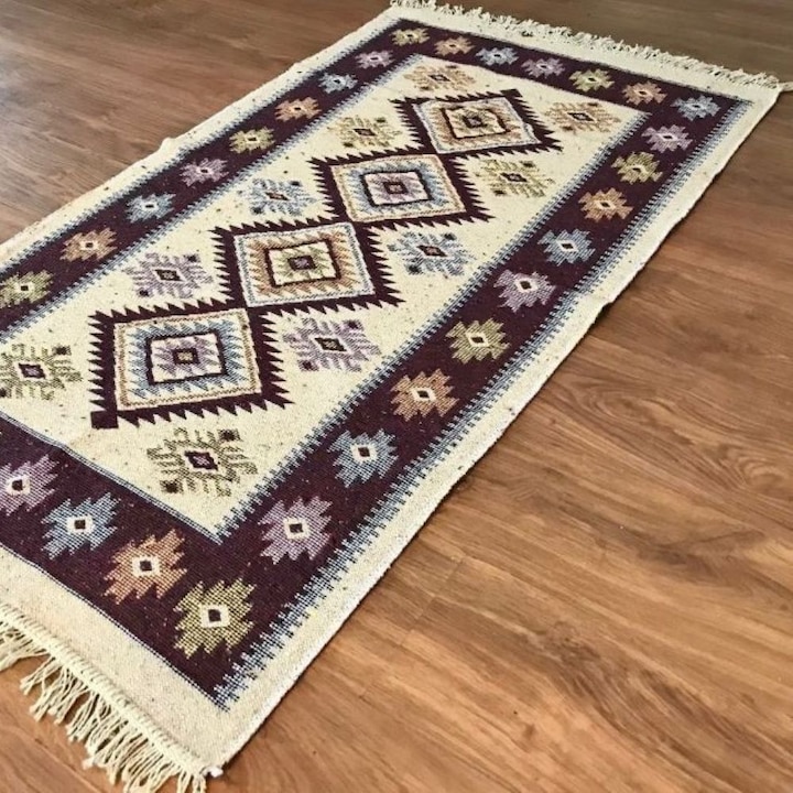 Covor in stil rustic, 80/150 cm, bumbac cu iuta, maro-crem, Casa de Vis Online