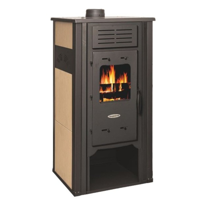 Termosemineu Termax Hydra, 6.5 kW, randament 75.5%, 43 m², spatiu depozitare lemne, Bej