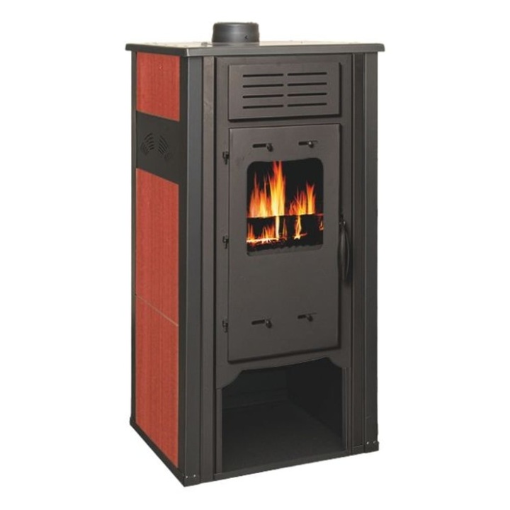 Termosemineu Termax Hydra, 6.5 kW, randament 75.5%, 43 m², spatiu depozitare lemne, Rosu