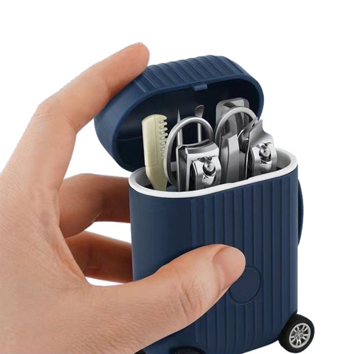 8 darabos manikűrkészlet mini utazóbőröndben – hordozható és szórakoztató körömápoló készlet (kék)