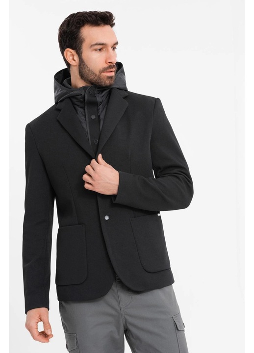 Sacou cu guler inalt si gluga OMBRE OM-BLZB-0133, Negru