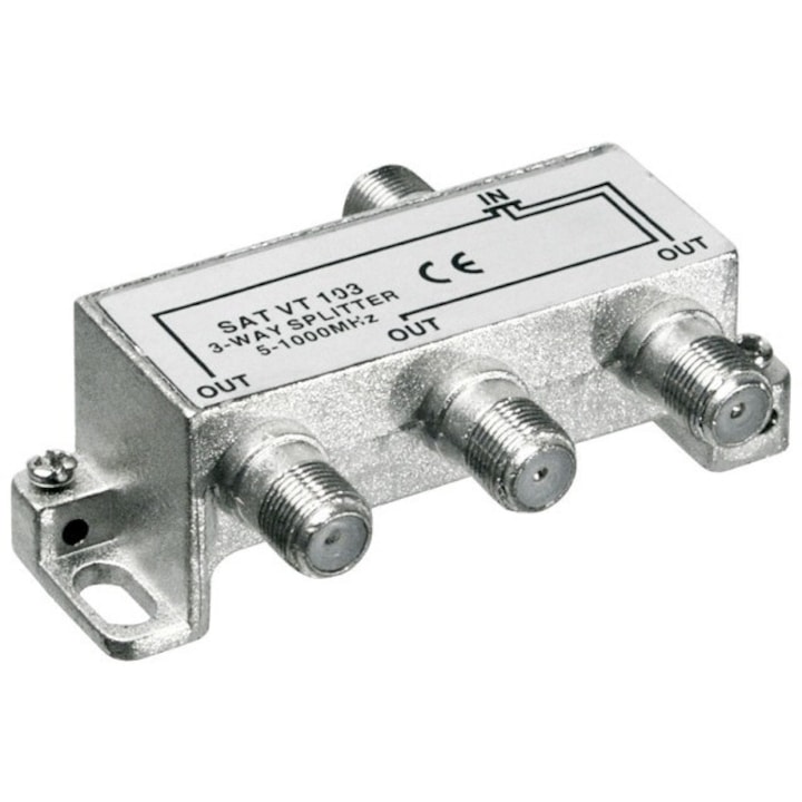 Splitter TV pentru cablu coaxial, 3 iesiri, 5-1000MHz, metalic