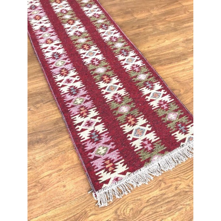 Rusztikus stílusú szőnyeg, 60/200 cm, pamut juta, piros-krém, Casa de Vis Online, CT-08