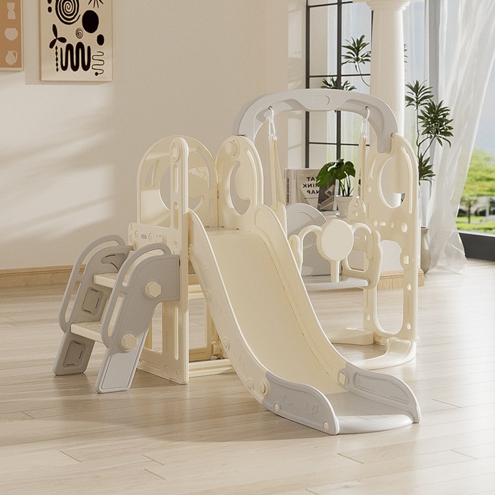 Tobogan cu leagan si cos de baschet 3 in 1 pentru copii, interior/exterior