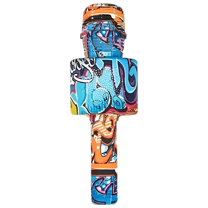 Vezeték nélküli karaoke mikrofon SIKS, LY100, M5, Gyermekeknek, Graffiti modell, 100hz, IOS, Android, Tablet, PC, Bluetooth, USB, Kék/Narancssárga