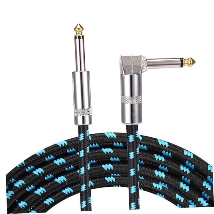 Cablu audio pentru chitara, SHEFEITE®, PVC, negru/albastru, 3 m, pliabil, pentru chitara electrica, bas electric si claviatura, conductivitate ridicata, protectie impotriva zgomotului