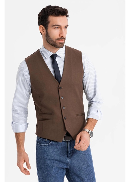 Елек с класически детайли и подплата OMBRE OM-BLZV-0142, Кафяв