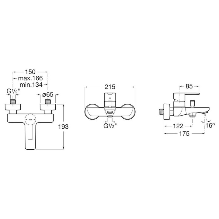 Baterie cada Roca Targa A5A025FB00, aparenta, diverter, Alb mat